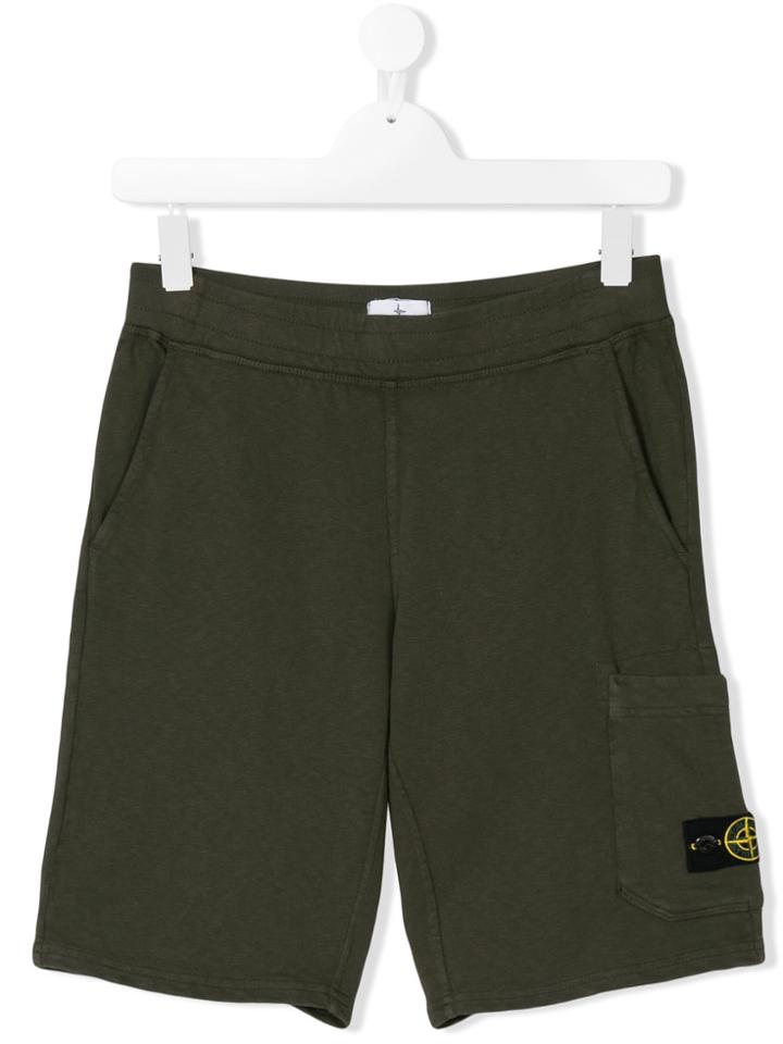 Stone Island Junior Logo Patch Track Shorts - Green