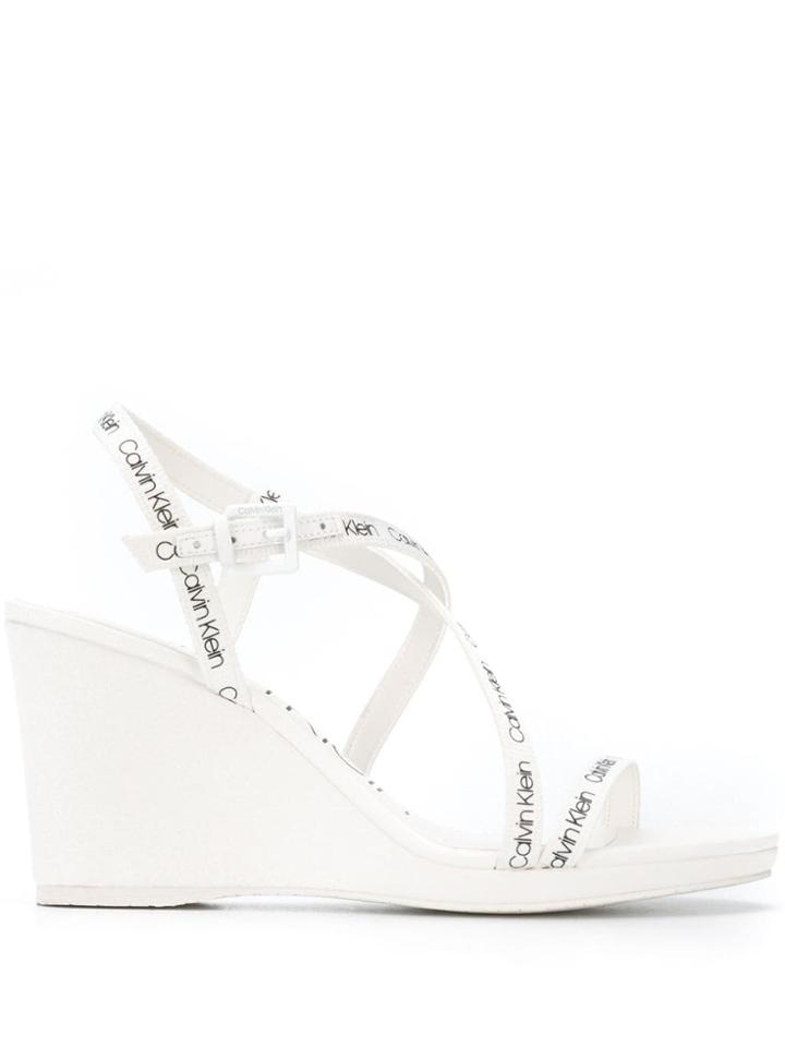 Calvin Klein Logo Wedge Sandals - White