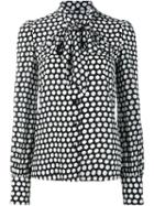 Saint Laurent Polka Dot Pussybow Shirt, Women's, Size: 34, Black, Silk