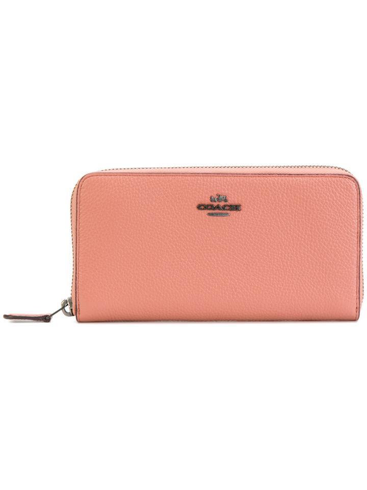 Coach Logo Plaque Zip Wallet - Pink & Purple