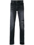 Saint Laurent Ripped Low Waisted Skinny Jeans - Black