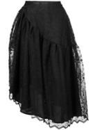 Simone Rocha Floral Embroidered Midi Skirt - Black