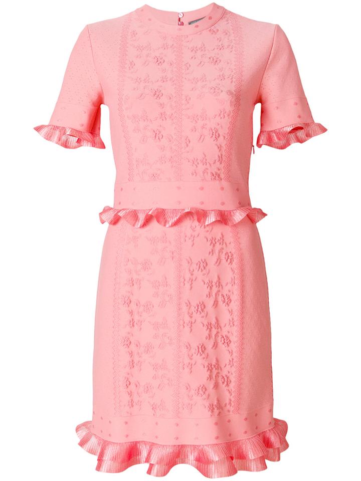 Alexander Mcqueen Floral Ruffle Trim Shift Dress - Pink & Purple