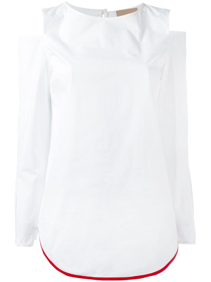Erika Cavallini - Cut-out Shoulders Blouse - Women - Cotton/spandex/elastane - 46, White, Cotton/spandex/elastane