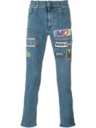 Moschino Printed Slim Fit Jeans, Men's, Size: 46, Blue, Cotton/spandex/elastane/polyester