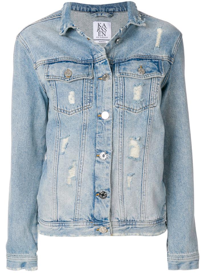 Zoe Karssen Embroidered Cheetah Denim Jacket - Blue
