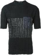 Issey Miyake Men Texture Contrast Panel Wrinkled T-shirt, Size: 1, Black, Polyester/cotton