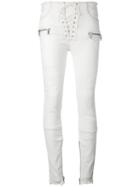 Unravel Project - Lace-up Skinny Trousers - Women - Cotton/polyester/spandex/elastane - 27, White, Cotton/polyester/spandex/elastane
