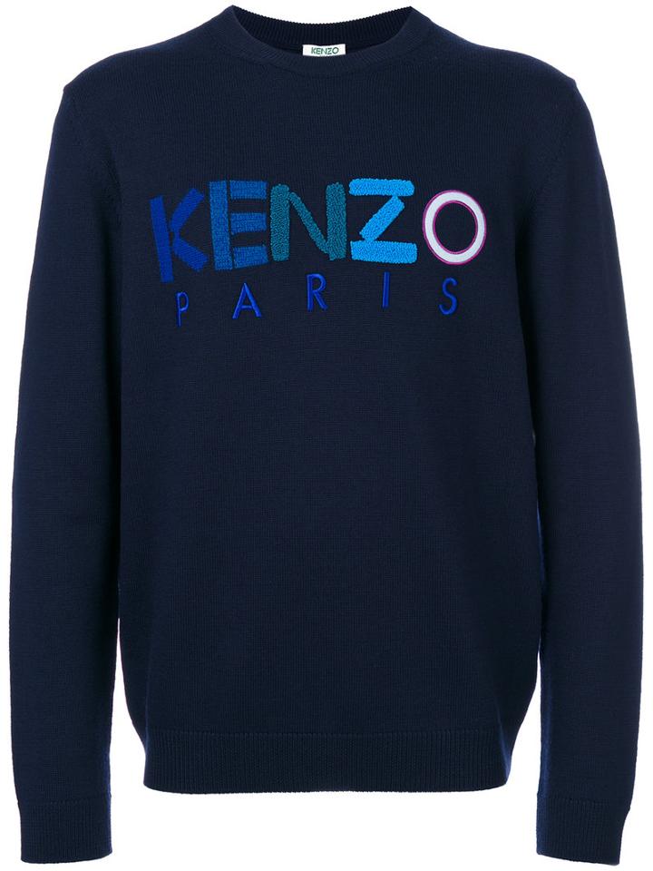 Kenzo - Embroidered Logo Sweatshirt - Men - Wool - M, Blue, Wool