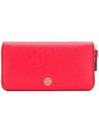Tory Burch Zip Around Logo Wallet - Red