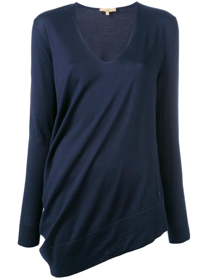 Fay Asymmetric V-neck Jumper - Blue