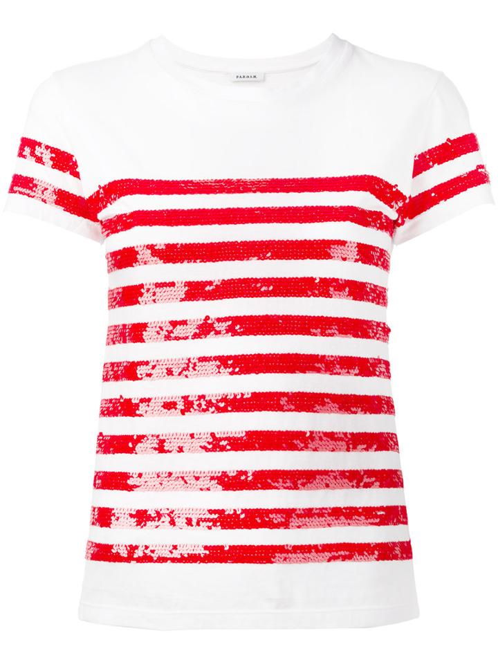 P.a.r.o.s.h. - Striped Sequined T-shirt - Women - Cotton/pvc - L, White, Cotton/pvc
