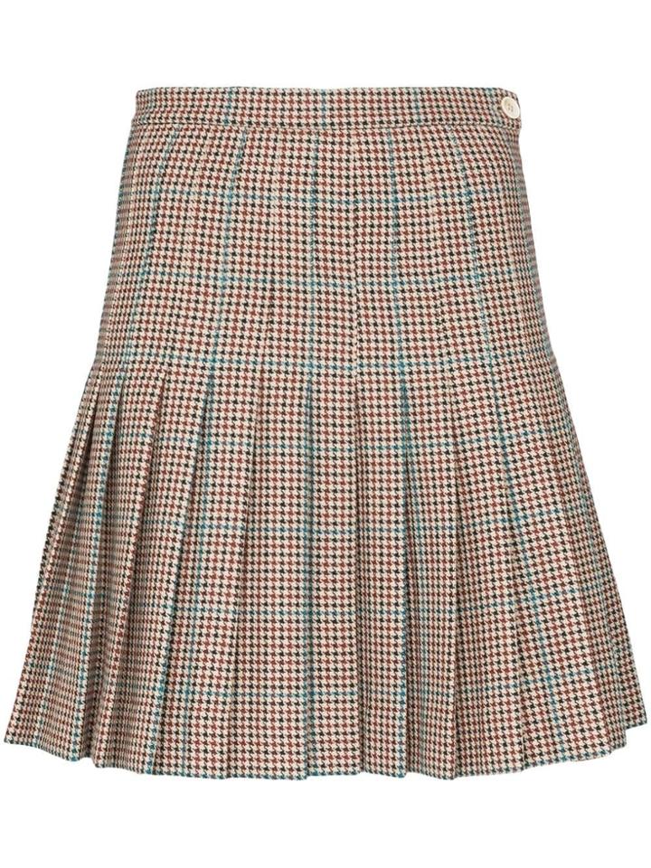 Off-white Pleated Checked Mini Skirt - Multicolour