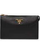 Prada Logo Zipped Clutch - Black