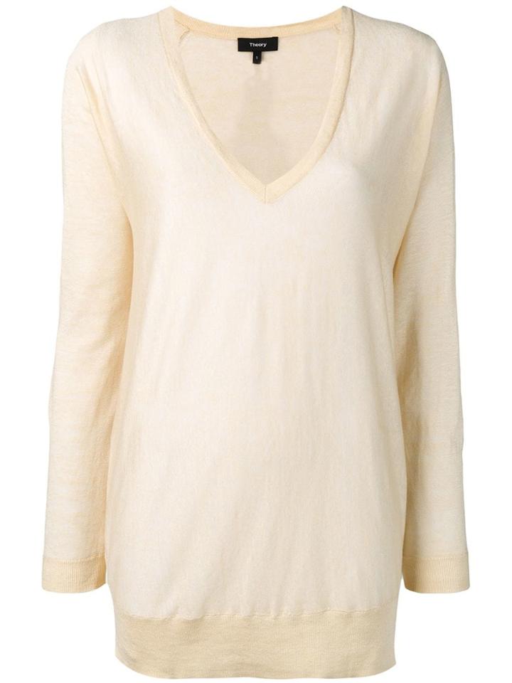 Theory Deep V-neck Sweater - Neutrals