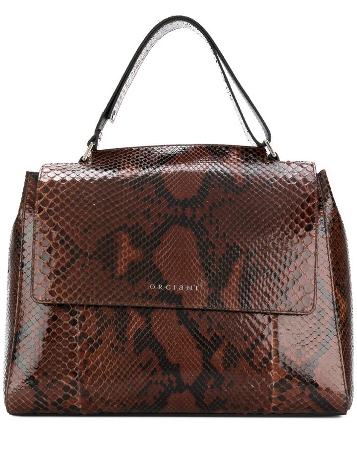 Orciani Snake Effect Tote Bag - Brown