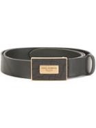 Dolce & Gabbana - Logo Plaque Belt - Men - Calf Leather/crocodile Leather/brass - 100, Black, Calf Leather/crocodile Leather/brass