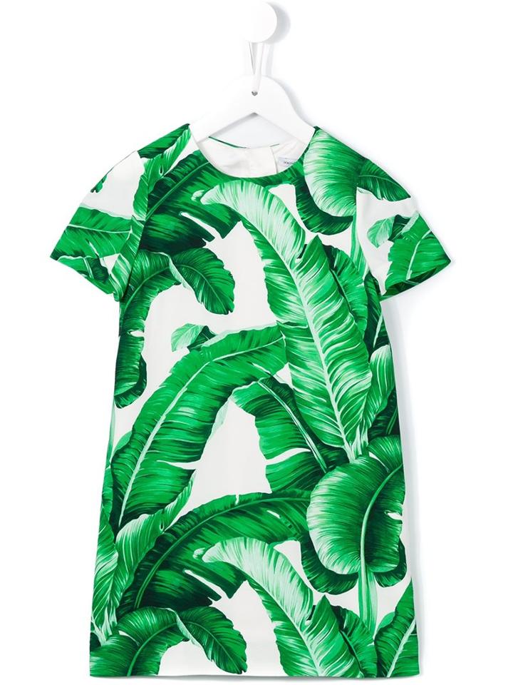 Dolce & Gabbana Kids Banana Leaf Print Dress, Girl's, Size: 12 Yrs, White