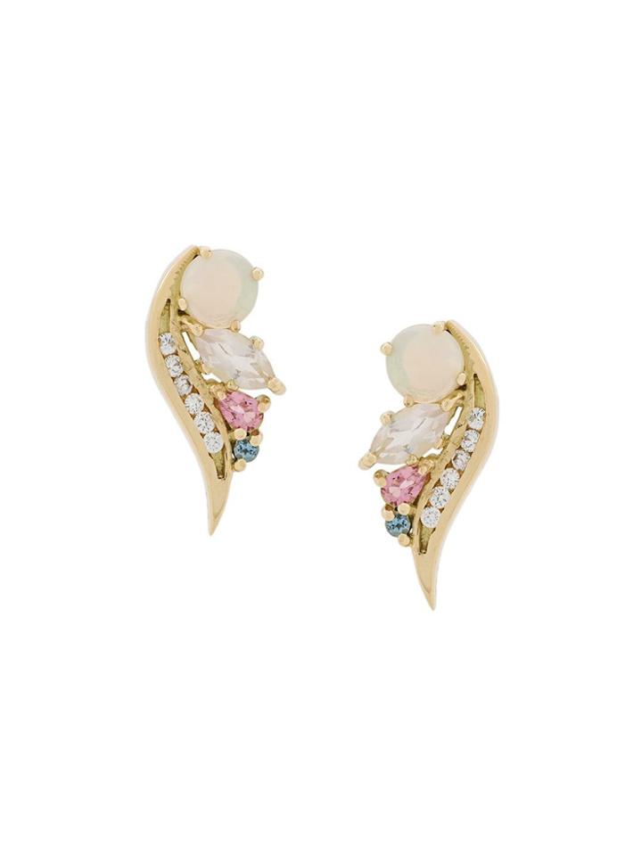 Daou 18kt Gold Phoenix Aquamarine, Opal And Tourmaline Earrings