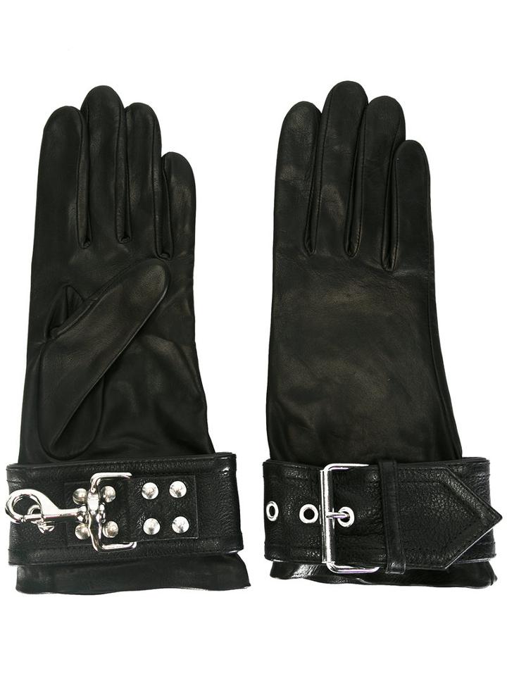 Balenciaga Buckle-detail Gloves, Women's, Size: 7.5, Black, Lamb Skin