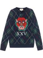 Gucci Argyle Wool Sweater With Appliqués - Blue