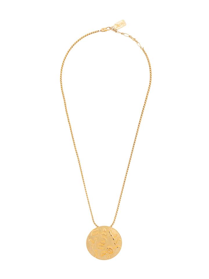 Yves Saint Laurent Vintage Logo Coin Necklace - Metallic
