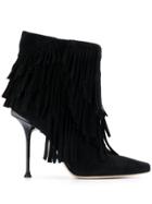 Sergio Rossi Fringed Ankle Boots - Black
