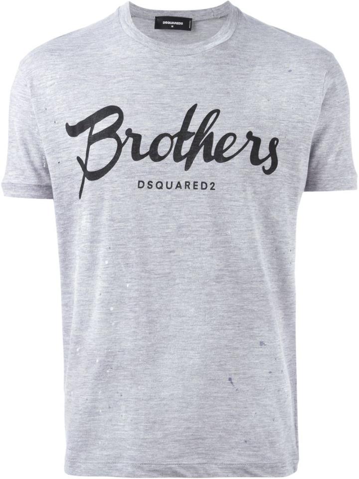 Dsquared2 Brothers Print T-shirt, Men's, Size: Xl, Grey, Cotton/viscose