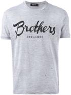 Dsquared2 Brothers Print T-shirt, Men's, Size: Xl, Grey, Cotton/viscose