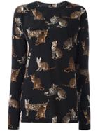 Dolce & Gabbana Bengal Cat Print Blouse, Women's, Size: 50, Black, Silk