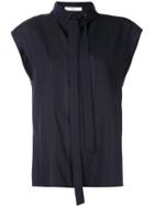 Tibi Twill Stripe Tie Neck Top - Blue