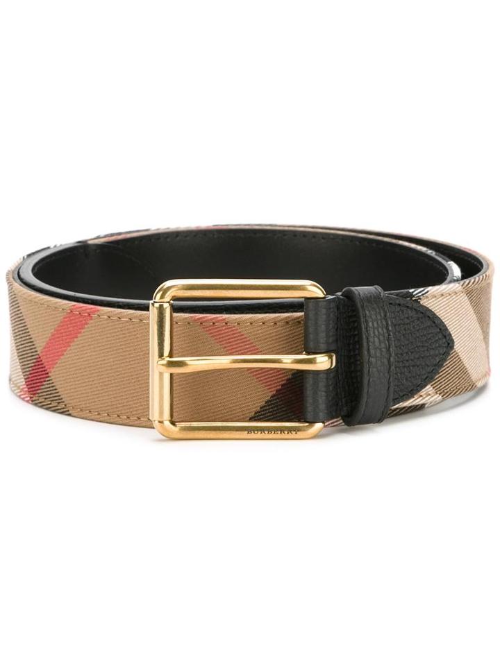Burberry House Check Belt, Men's, Size: 85, Nude/neutrals, Leather/cotton