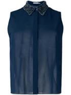 Alice+olivia Embellished Collar Shirt, Women's, Size: Medium, Blue, Silk/elastodiene/cotton