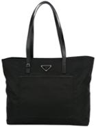 Prada Logo Plaque Tote Bag, Women's, Black, Nylon