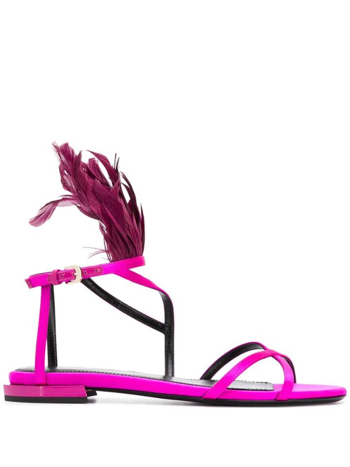 Lanvin Feather-embellished Sandals - Pink
