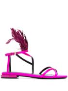 Lanvin Feather-embellished Sandals - Pink