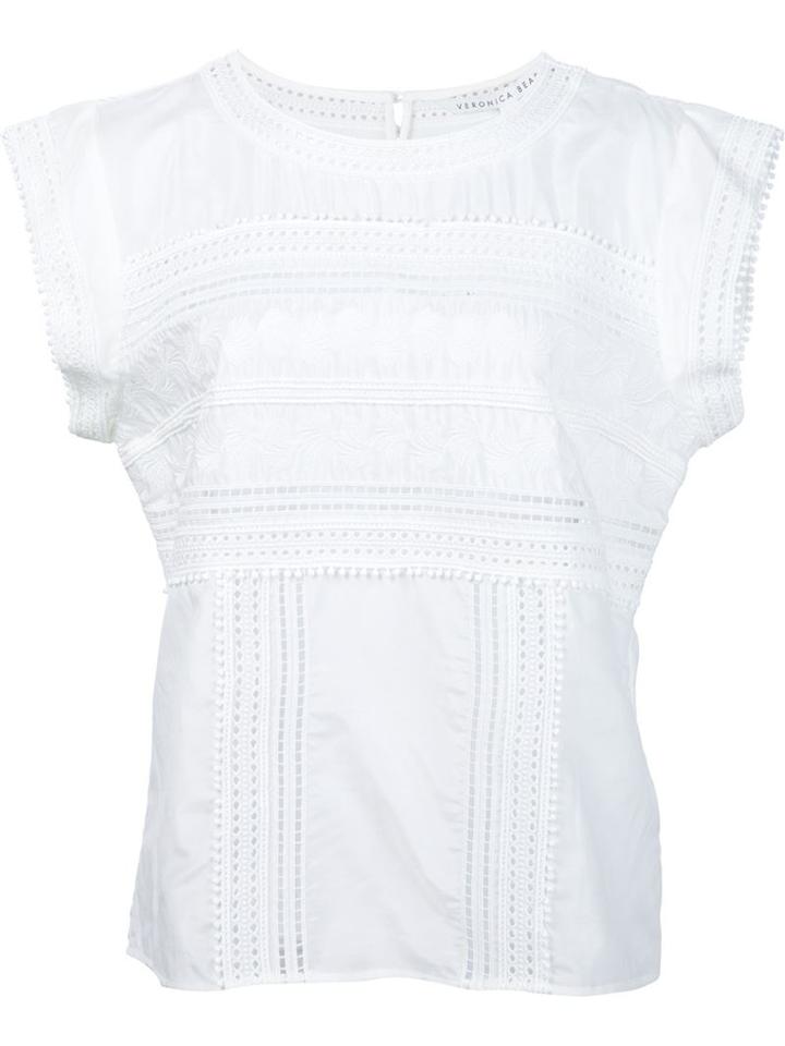 Veronica Beard Embroidered Top, Women's, Size: 2, White, Cotton/silk