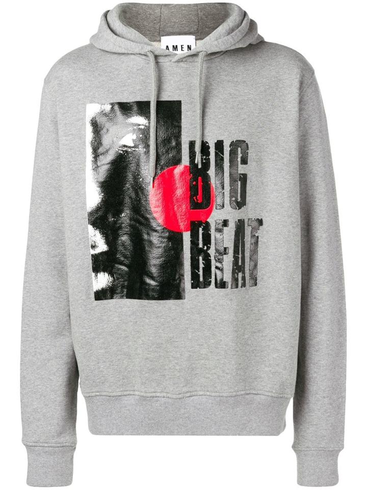 Amen Big Beat Graphic Print Hoodie - Grey