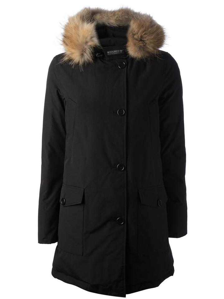 Woolrich 'arctic' Padded Overcoat, Women's, Size: Large, Black, Cotton/feather Down/nylon/racoon Fur