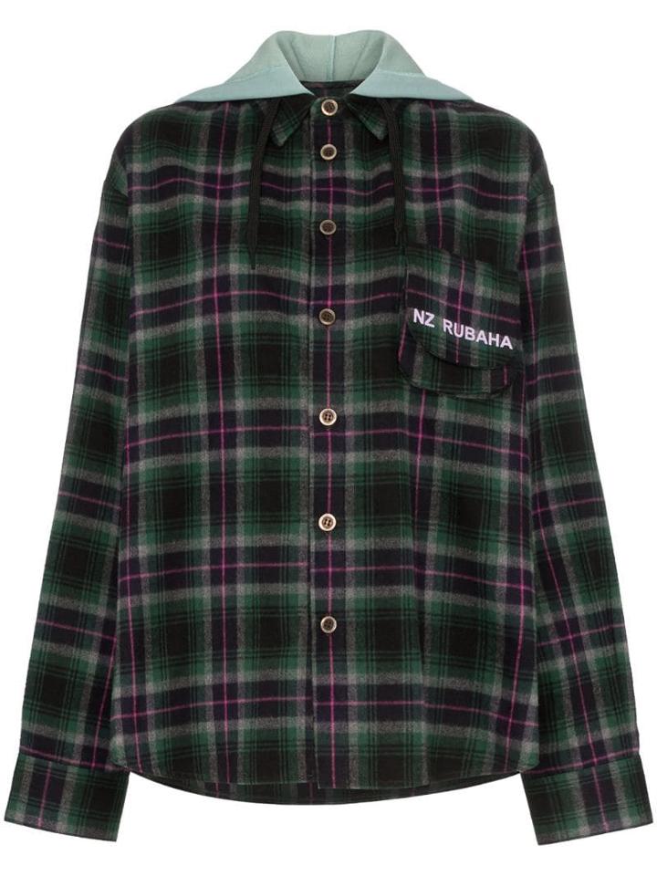 Natasha Zinko Check Hooded Shirt - Green