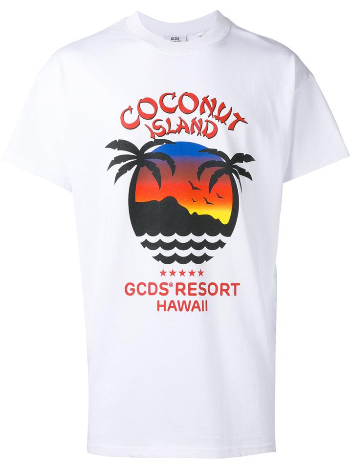 Gcds 'coconut Island' Print T-shirt, Men's, Size: Medium, White, Cotton