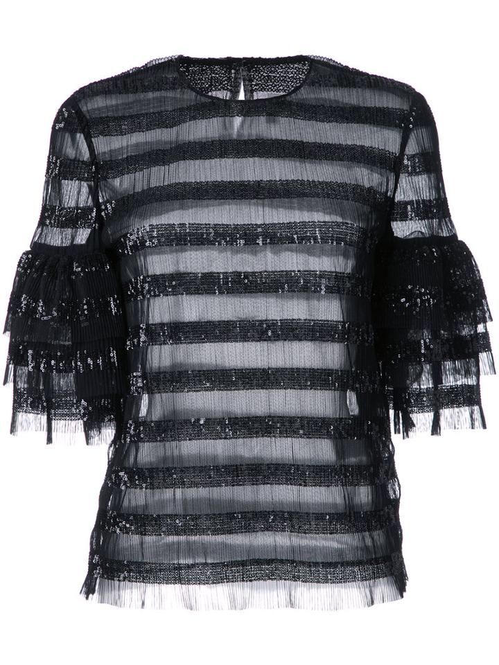 Huishan Zhang - Sequined Striped Blouse - Women - Polyester - 10, Black, Polyester