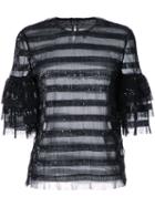 Huishan Zhang - Sequined Striped Blouse - Women - Polyester - 10, Black, Polyester