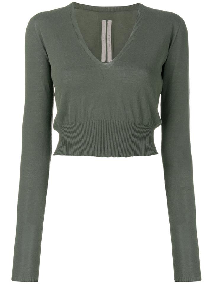 Rick Owens Knit V-neck Cropped Sweater - Green
