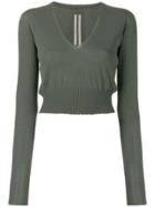 Rick Owens Knit V-neck Cropped Sweater - Green