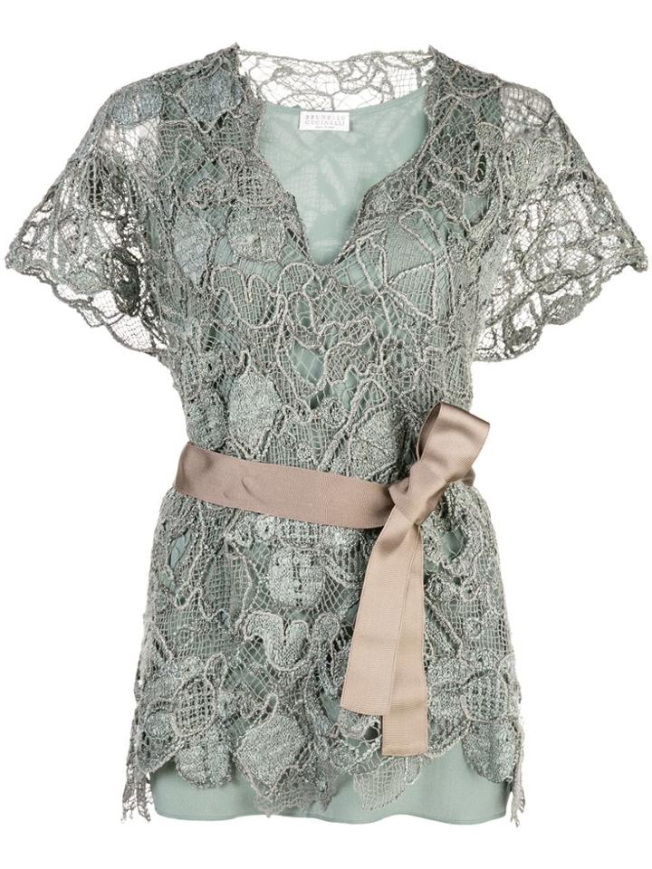 Brunello Cucinelli Scalloped Lace Blouse - Green