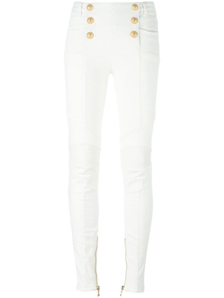 Balmain Button Placket Skinny Jeans - White