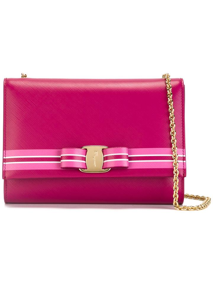 Salvatore Ferragamo - Bow Detail Shoulder Bag - Women - Calf Leather - One Size, Women's, Pink/purple, Calf Leather