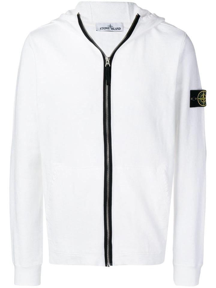 Stone Island Logo Patch Zipped Hoodie - White