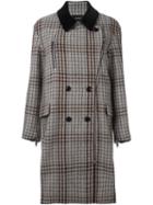 Isabel Marant 'friso' Checked Contrast-collar Coat, Women's, Size: 38, Nude/neutrals, Virgin Wool/leather/viscose/cotton